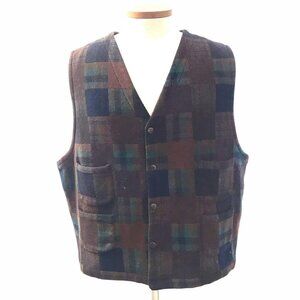 Eddie Bauer Wool Plaid Wool Tartan Hiking Outdoor Vest Men's Size XL Vintage B4